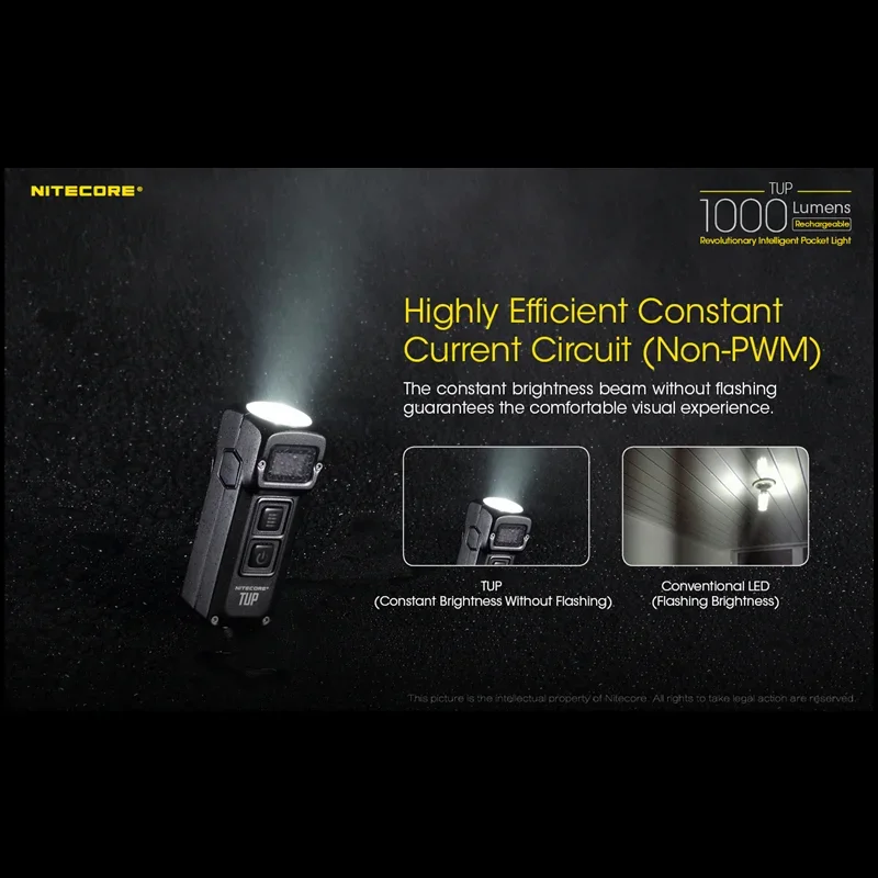 NITECORE TUP Intelligent Pocket Light 1000Lumen Hard Light Utilizes a CREE XP-L HD V6 LED Rechargeable High Power Led Flashlight