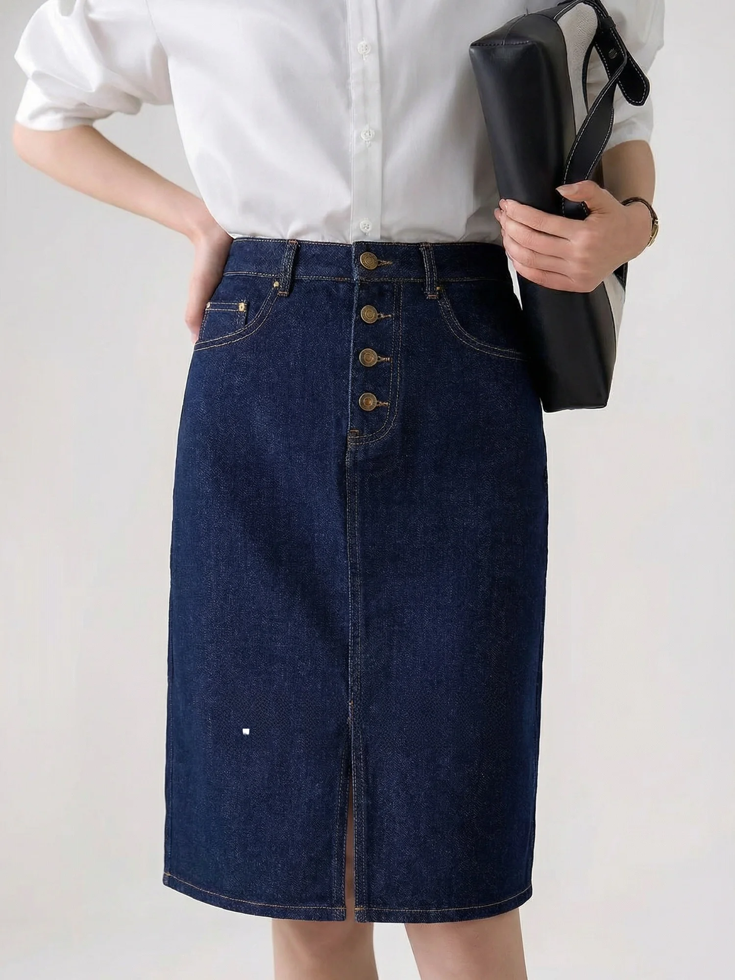 

Новая женская джинсовая юбка А-силуэта Deep Blue Denim: модная повседневная модель из смесового хлопка с карманами и завышенной талией для весеннего сезона