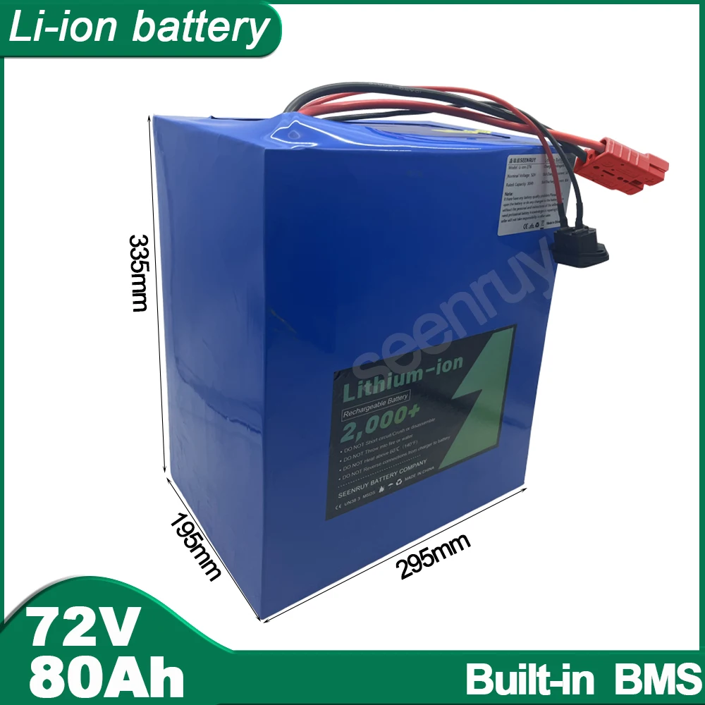 

72V 80Ah Li-ion With Charger Lithium Polymer Battery Perfect For 5000W 9000W Wheelchair Tricycle Motorcycle Electric Scooter