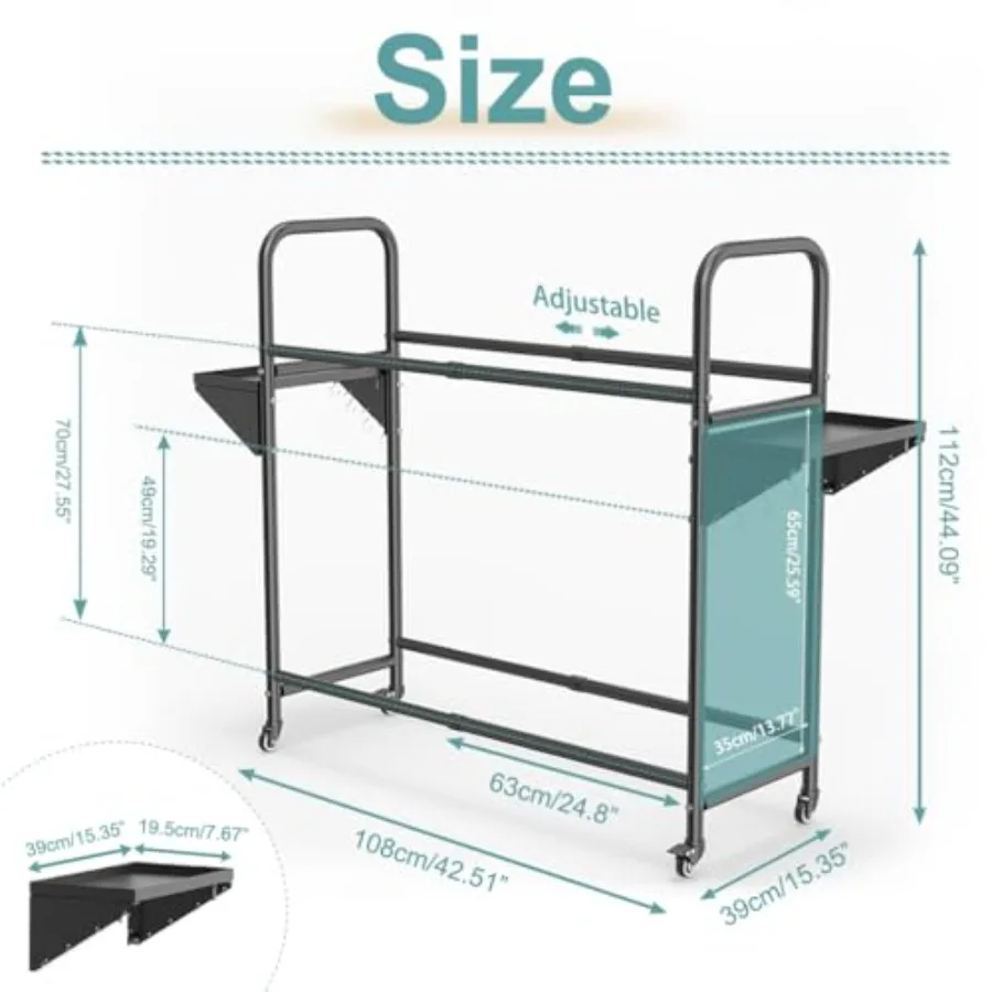 Garage tire storage rack, black steel pipe and ABS, adjustable 24.80-42.51'' x 15.35'' x 44.09'', includes 8 S hooks and 2 shel view 2