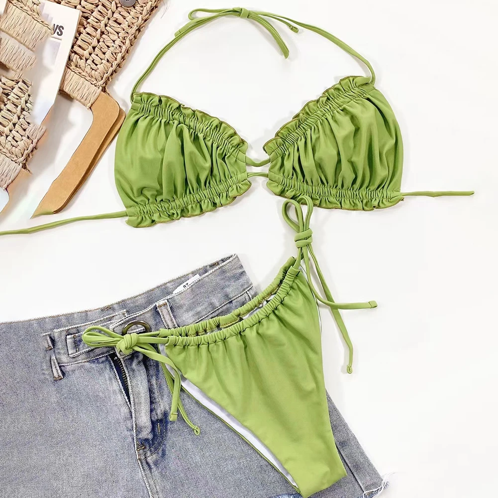 ชุดบิกินี่เปลือยชุดชายหาดซัมเมอร์มีให้เลือกหลายสีชุดว่ายน้ําผ้ายืดหยุ่นสูงเป็นมิตรกับสิ่งแวดล้อม