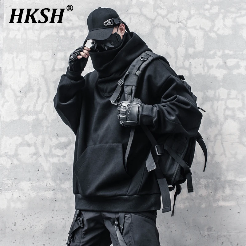 HKSH Autumn New Dark High Collar Ninja Sweater Men's Punk Tactical Hooded Neck Design Trendy Loose Chic Techwear Hoodies HK2586