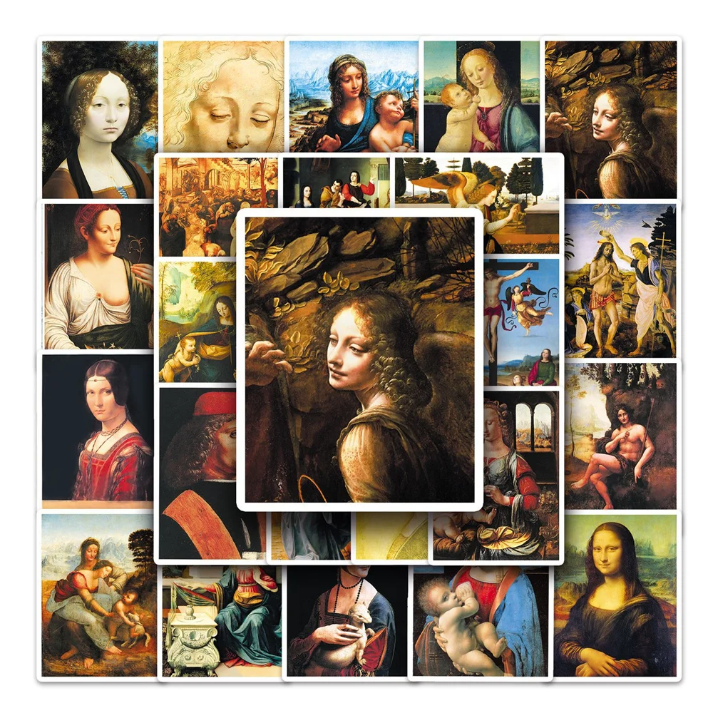 50pcs Retro Art Vintage Vinci Oil Painting Stickers For Stationery Suitcase Scrapbooking Supplies Scrapbook DIY Sticker Pack