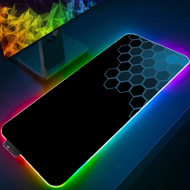 LED Light RGB Mouse Pad PC Computer Gamer Gaming Mousepad Keyboard Desk Mat Japanese Dragon Cherry Blossom Anime Hexagon Carpet