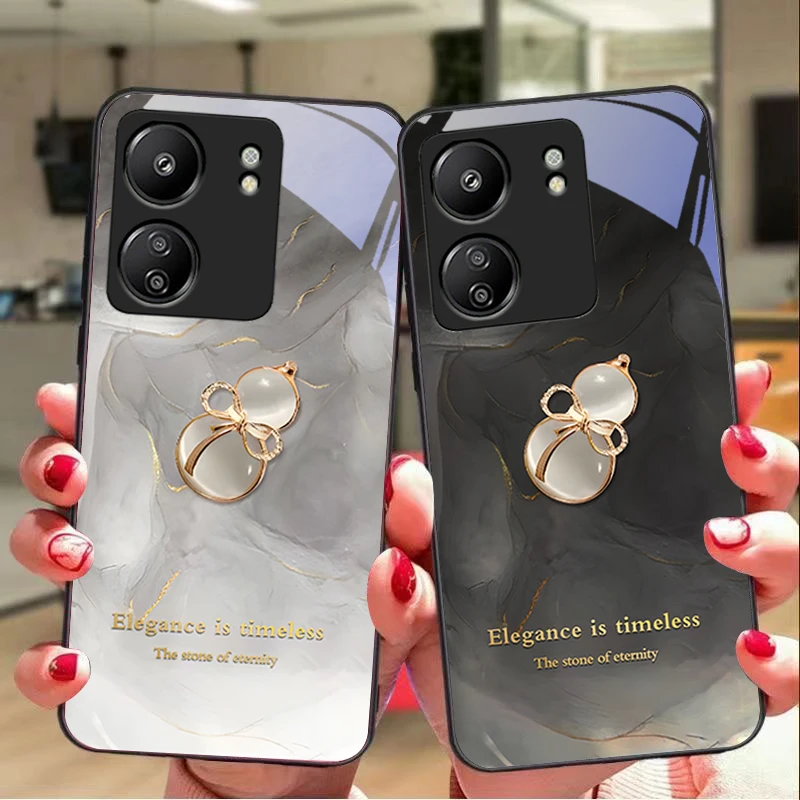 

Glass Like Crystal For Xiaomi Redmi 13C Note13 12 Pro Plus 5G Note 9 13T Pro POCO X6 F5 F6 Black Tempered Glass Phone Case