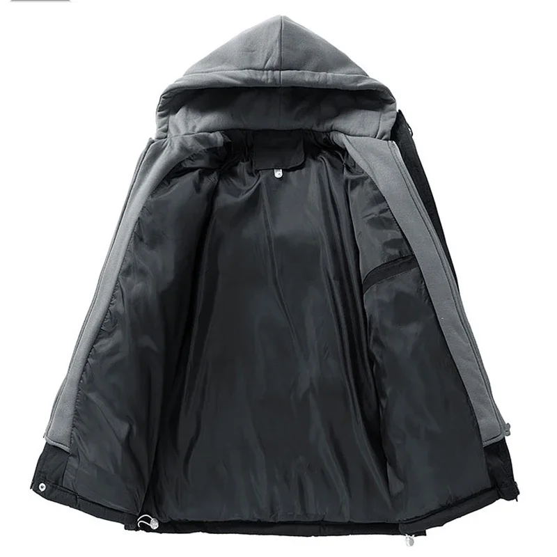 2025 masculino quente parkas casual algodão-acolchoado jaqueta de inverno na moda falso de duas peças com capuz pão algodão-acolchoado jaquetas casacos