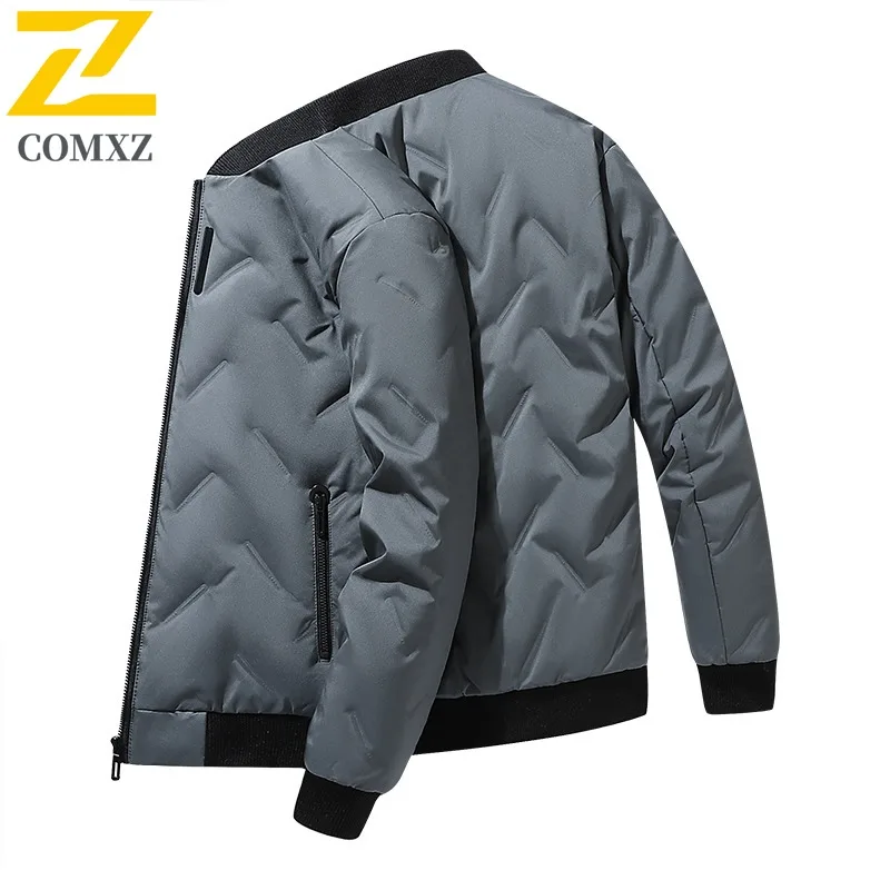 COMXZ Men Down Jacket Classic Baseball Collar Outdoor Working Windproof Coat White Duck Down Hiking Lightweight Winter Garment