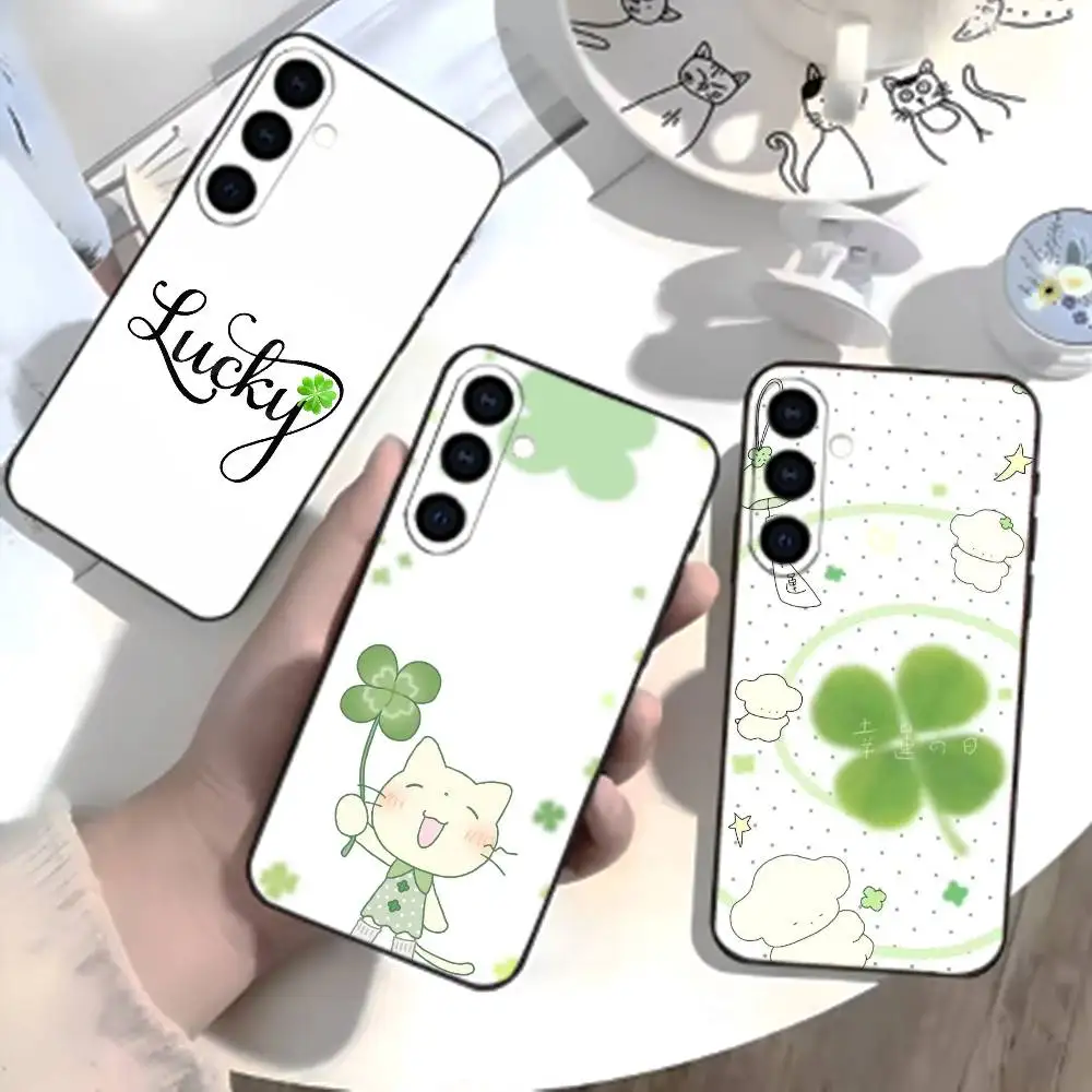 

2026-Four-leaf clover Phone Case For Samsung Galaxy A73,A21s,A22,A31,A52,A53,A71,A41Soft Black Shell