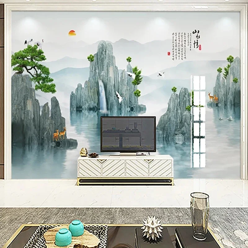 Custom Murals 3D Green Mountain Waterfall Nature Landscape Photo Wallpaper Wall Cloth Living Room Home Decor Wall Covering 3 D