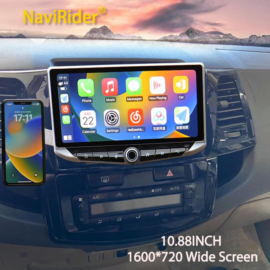 

10.88" Qled Screen Android Video Player Carplay for Toyota Hilux Fortuner 2012 Type-C Mobile Charging GPS Multimedia Stereo