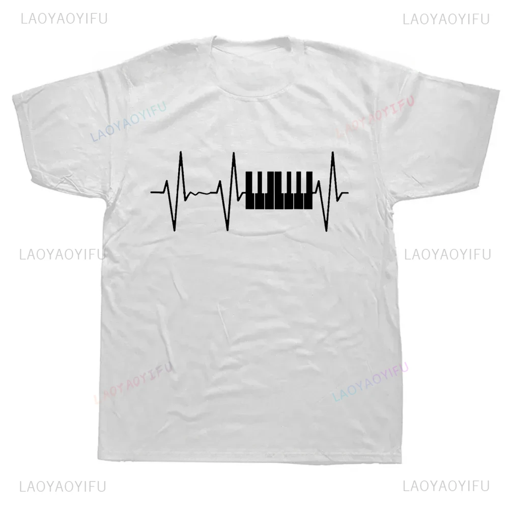 Funny Graphic Piano Keyboard Vintage Heartbeat Jazz Pianists Musician T-Shirt Casual Fashion Loose Short Sleeve Male T Shirts