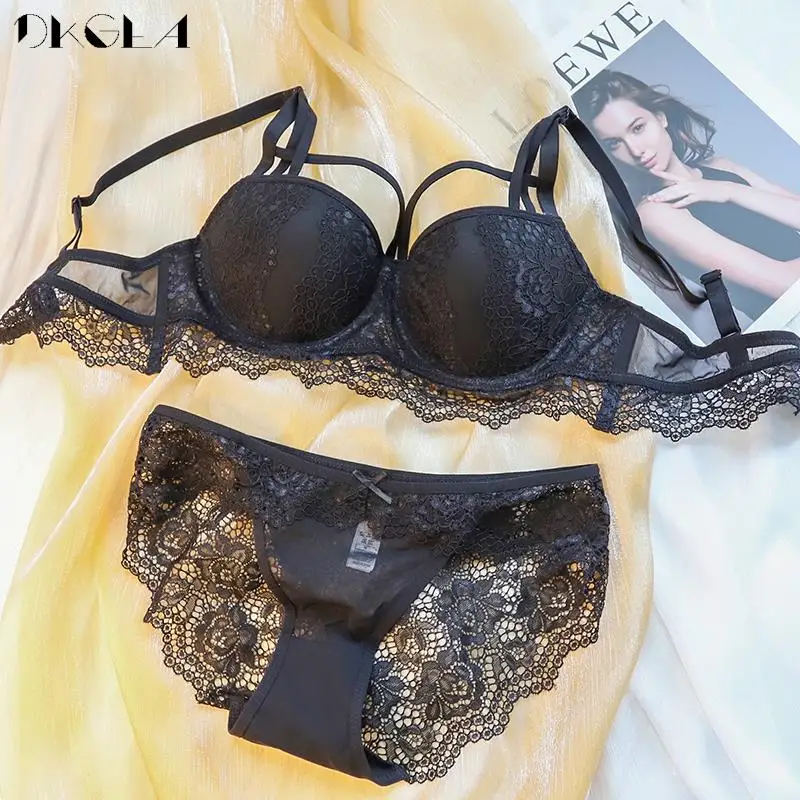Clearance Sexy Lingerie Lace Push Up Bra Set Thick Brassiere Bandage Green Brand Women Underwear Set Size 70A 70B 70C 75A 80A