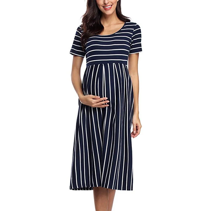 

Women’s Summer Casual Striped Maternity Dress Short Sleeve Pregnancy Clothes A-Line Baby Shower Dress Maternity Dress Pajamas