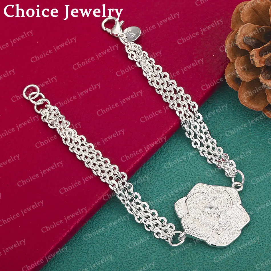 925 Sterling Silber Zirkon Blumenarmband für Damen, Modeschmuck, Party-Trend, Charm-Accessoires