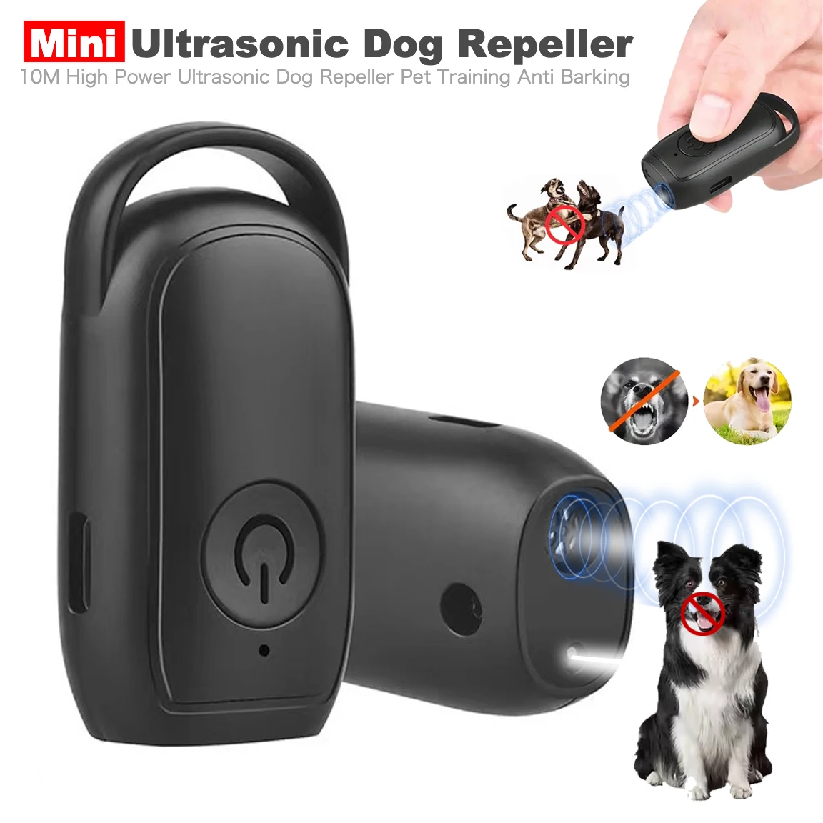 

3 in1 Mini High Power Ultrasonic Dog Repeller Anti-bark Training Safety Barking Stopper W/ Flashlight Puppy Training Accessories