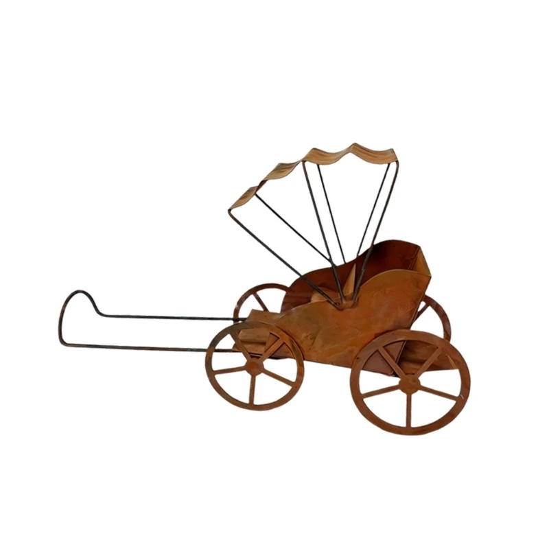 Rostiger Metall-Rikscha-Blumentopfwagen für Balkon, Eingangsdisplay, 3 x – Detail 1