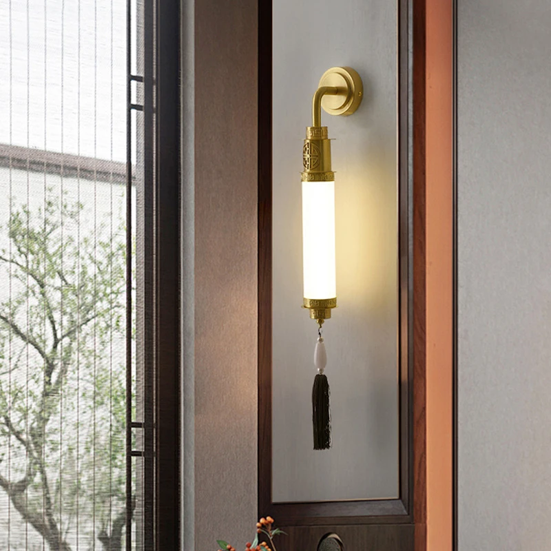 New Chinese All Copper Wall Lamp Creative Living Room Tv Background Wall Foyer Corridor Balcony Decor Lamp Bedroom Bedside Light
