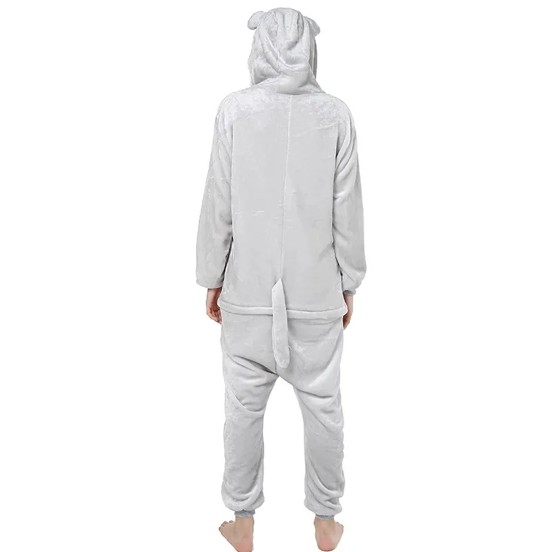 

2025 aaa Cartoon Cat One-piece Hooded Pajamas Gray Color Loungewear Long Sleeve Sleepwear Cute Homewear for Adult Keep Warm