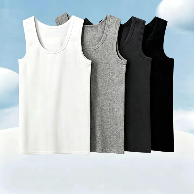 Big Boys' Pure Cotton Tank Top Summer Lightweight Versatile Camisole Children's Black White Boys Student Teenager Base Top