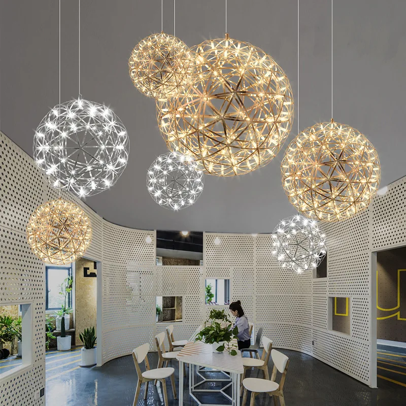 Creative Round Ball Clothing Store Lamp  Engineering LED Starry Sky Spark Ball Pendant Light Nordic Moderne Luxe Chandelier