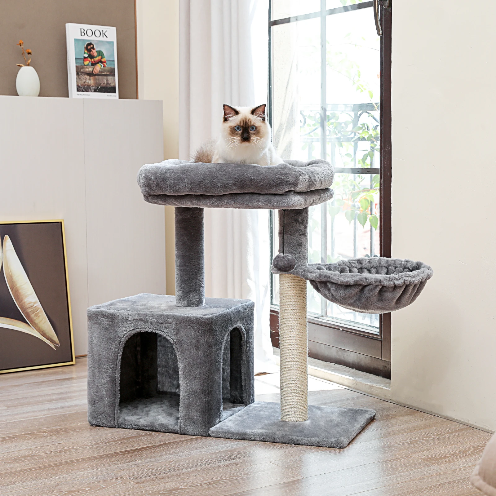 Cat Tree Small Cat Tower with Scratching Posts Hammocks Condo for Kittens Cat Accessories Cat House Furniture Bed Pet Items