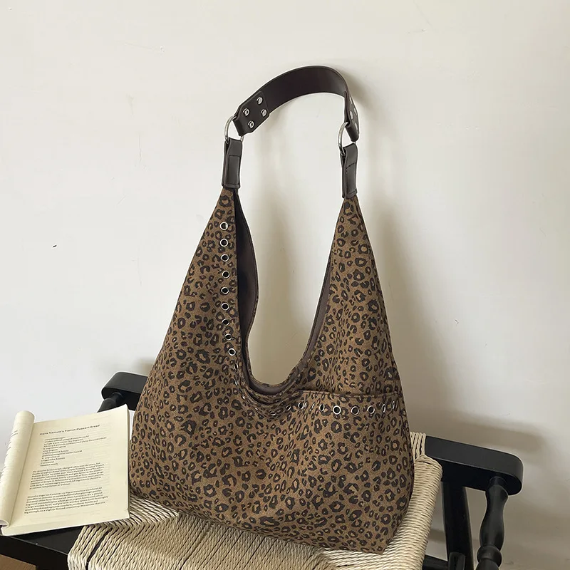 Velvet Women Shoulder Bags Large Capacity Leopard Print Ladies Hobos Handbags Casual Shopping Bag Blue Big Totes Bolsa Feminina