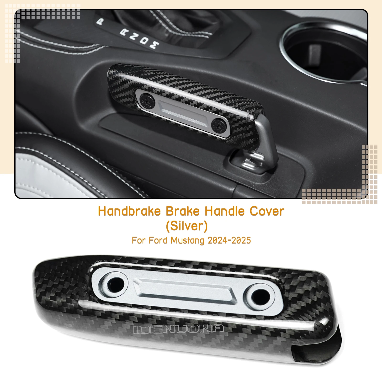 Carbon Fiber Car Interior Replace Handbrake Bar Grip Handle Trim For Ford Mustang 2024-2025