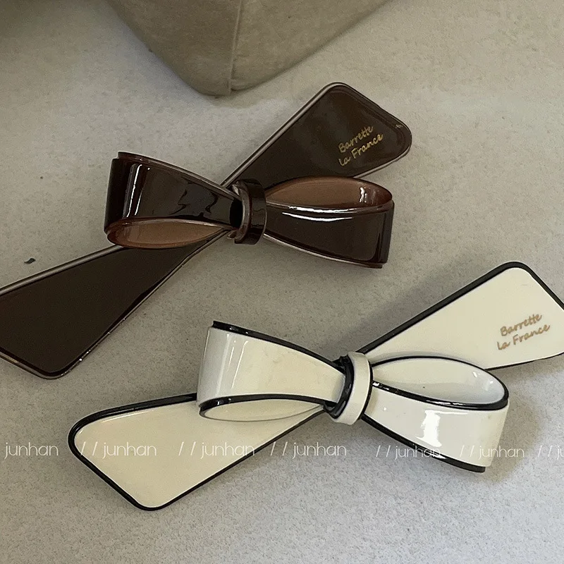 French Gold Label Letter Black and White Bow Acetic Acid Hairpin Duck Mouth Clip Broken Hairpin Side Clip Liu Hairpin Girl