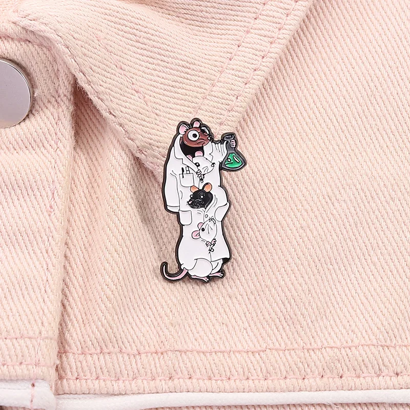 لطيف الكرتون مختبر الماوس المينا بروش مضحك العلوم الكيمياء مختبر الصيدلي التلبيب شارة بدبوس مجوهرات هدية لصديق طفل #5