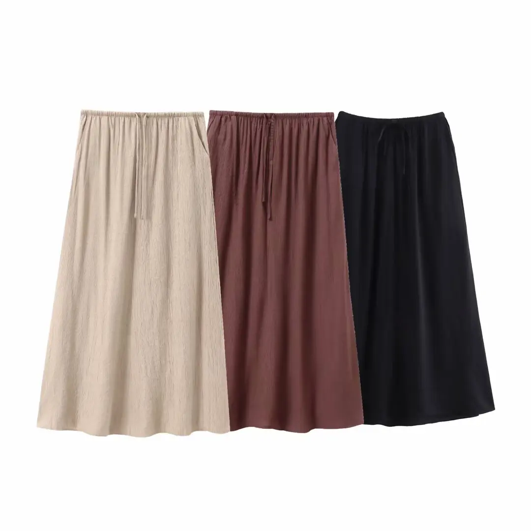 Tangada 2025 New Women Skirt Ladies Chic A-line Long Skirt 4M0261