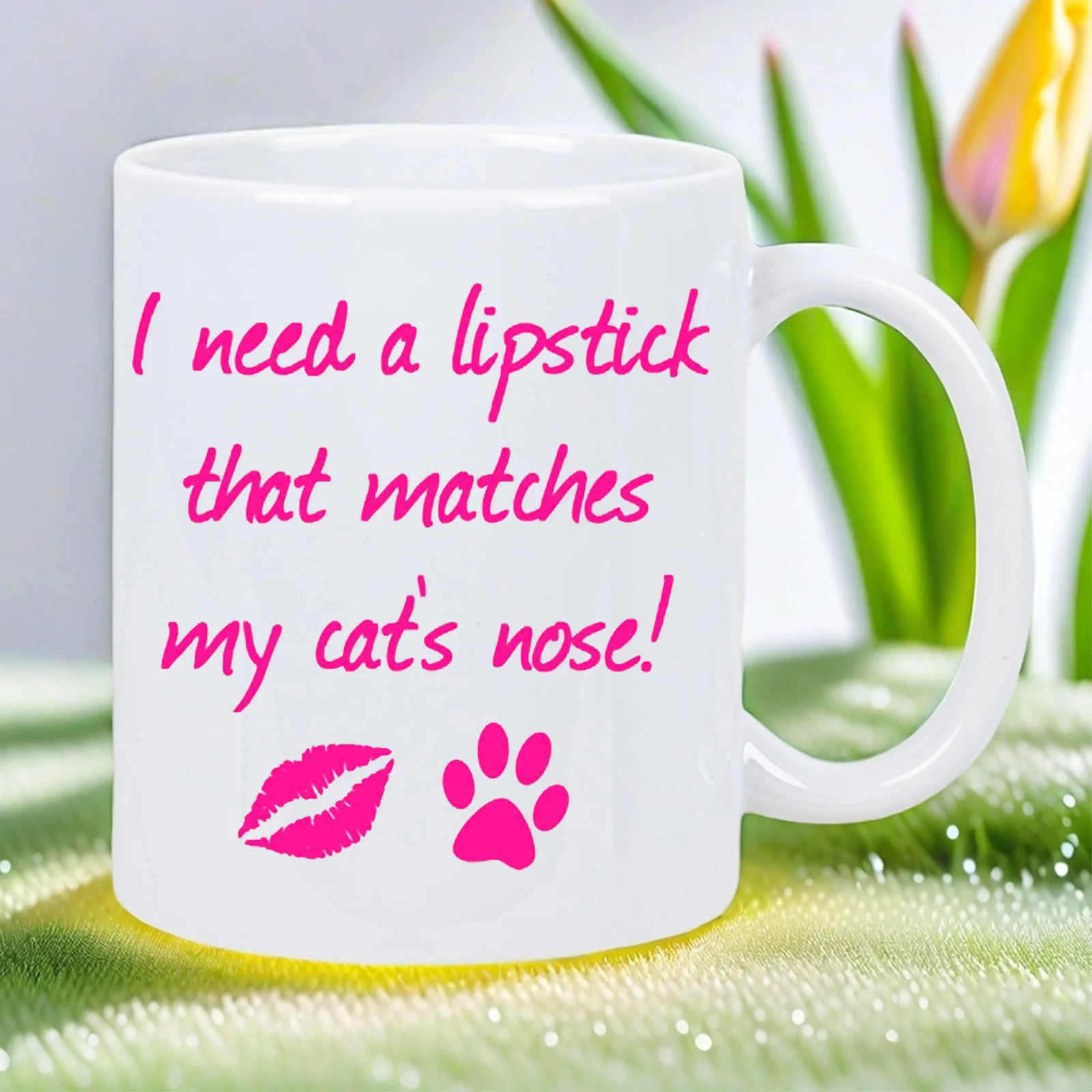 Perfectly Posh Cat Nose Lipstick & Ceramic Mug - Dishwasher-Safe (Hand Wash Recommended) - Lipstick-Matchin