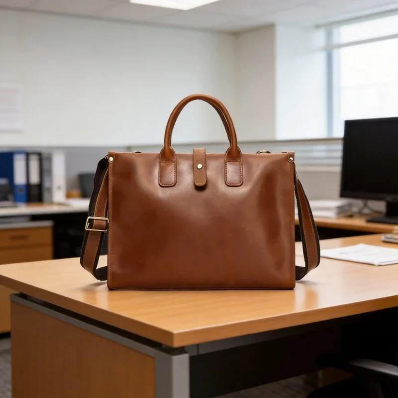

Vintage Leather Men's Handbag with Large Capacity Top-Quality Cowhide Business Purse for Computer