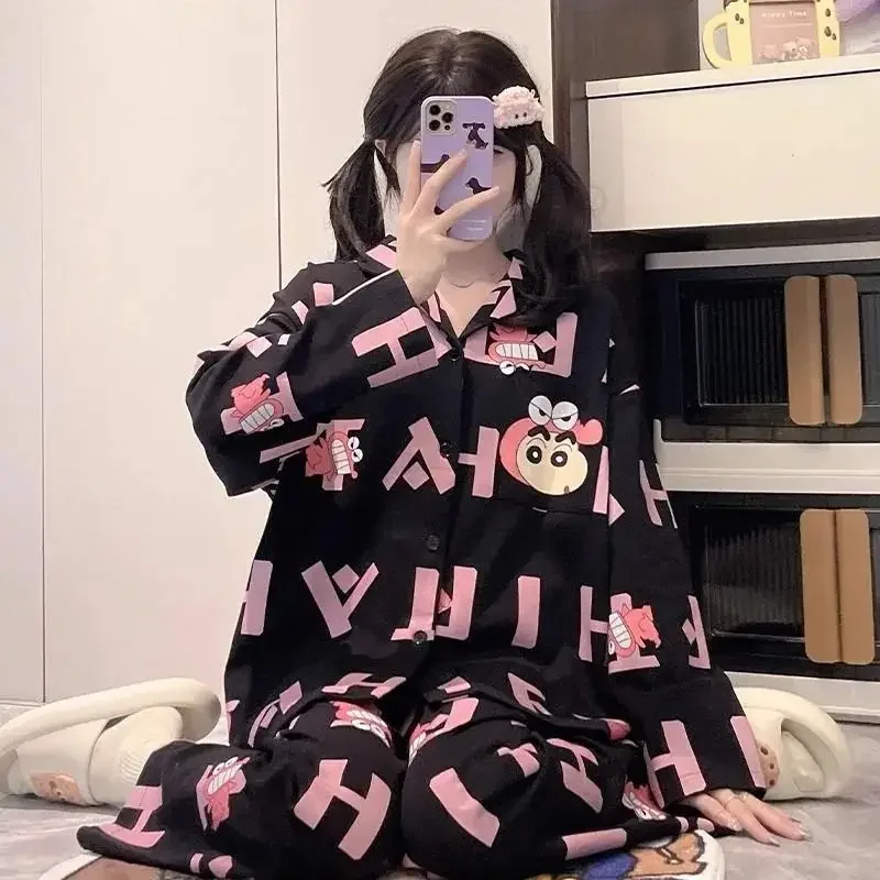 

Cute Crayon Shin-chan Anime Women Pajamas Cartoon Printing Autumn Winter Long Sleeve Pants Set Loose Casual Comfortable Homewear