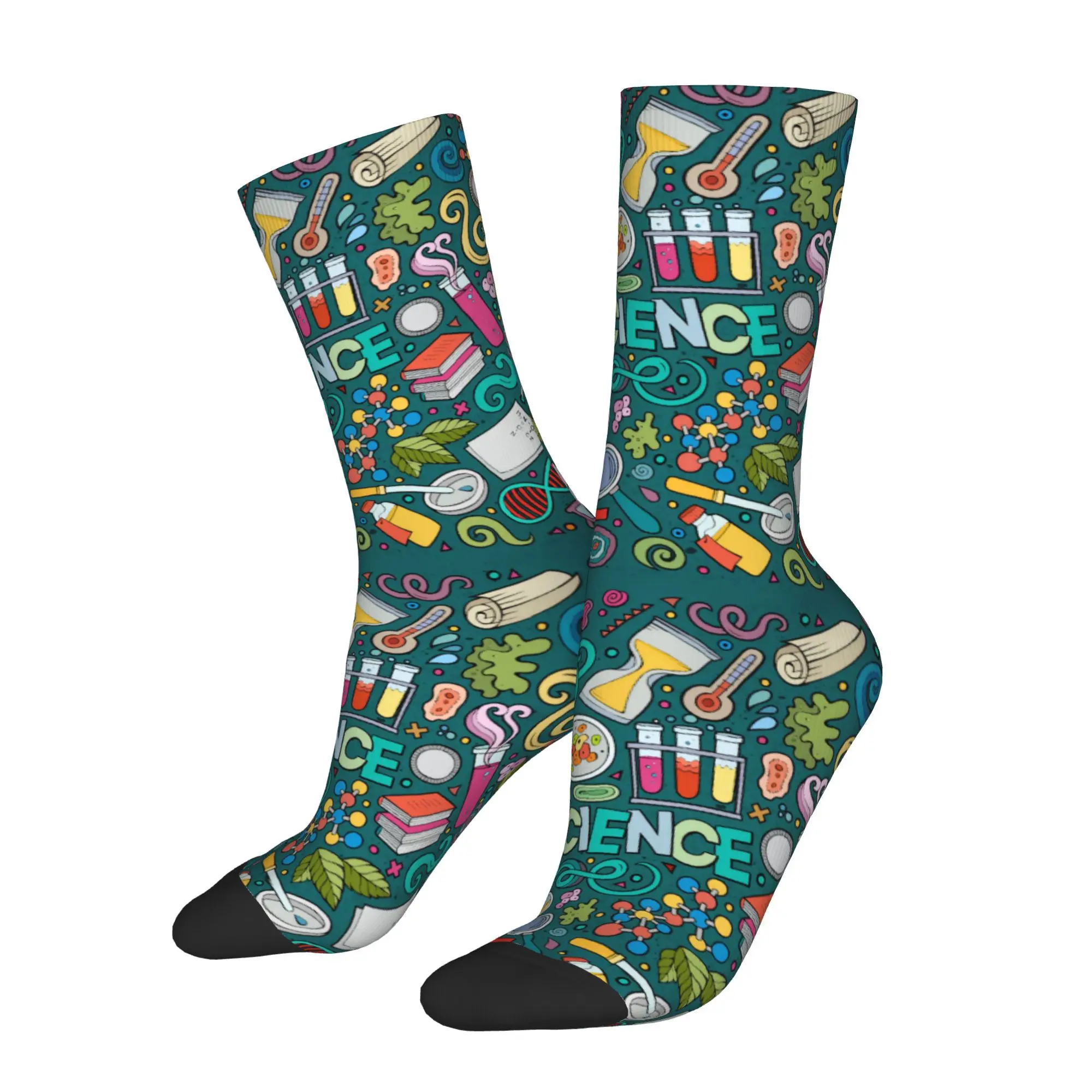 1pc Cartoon Science Symbols  Printed Men's Socks Novelty Hip Hop Harajuku Pattern Crew Sock Casual Gift