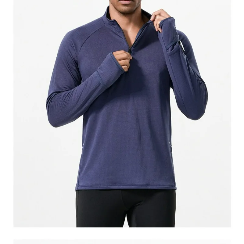 Autumn and Winter Men's Sports Top Warm Outdoor Cycling Camping Fitness Training Running Marathon Men's Half Zipper Top
