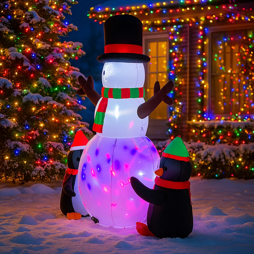 1,8 M/5,9 pies muñeco de nieve inflable pingüino luces de regalo LED decoraciones para el hogar juguetes patio suministros de decoración de Navidad decoración de césped y jardín al aire libre