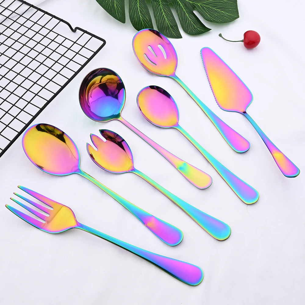 Mirror Tableware Cutlery Set Stainless Steel Dinnerware Rainbow Cake Shovel Service Fork Spoon Cake Fork Teaspoon Soup Spoon Set