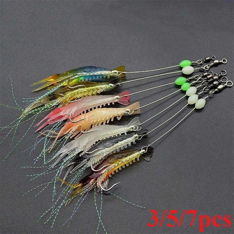 Saltwater Fishing Lures Shrimp Baits Set Premium Soft Shrimp Fishing Tackle with Luminous Sharp Hooks for Freshwater Saltwater