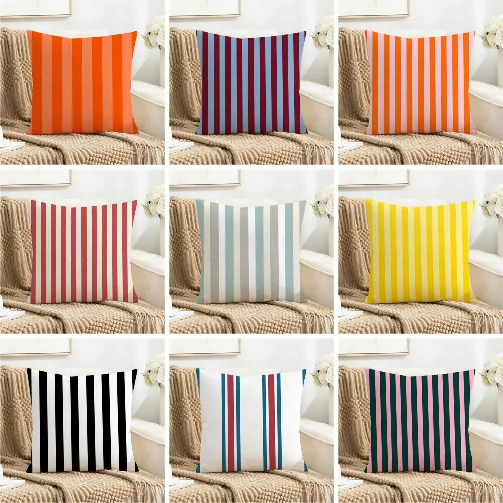 Luxury Saturated two color vertical stripes Cushion Cover Washable Faux Linen for Daily Use Sofa Home Room lightweight Decor