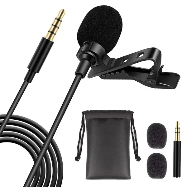 

Professional Omnidirectional Lavalier Microphone 3.5mm Clip-On Lapel Mic for Smartphone DSLR Camera PC Interview Video