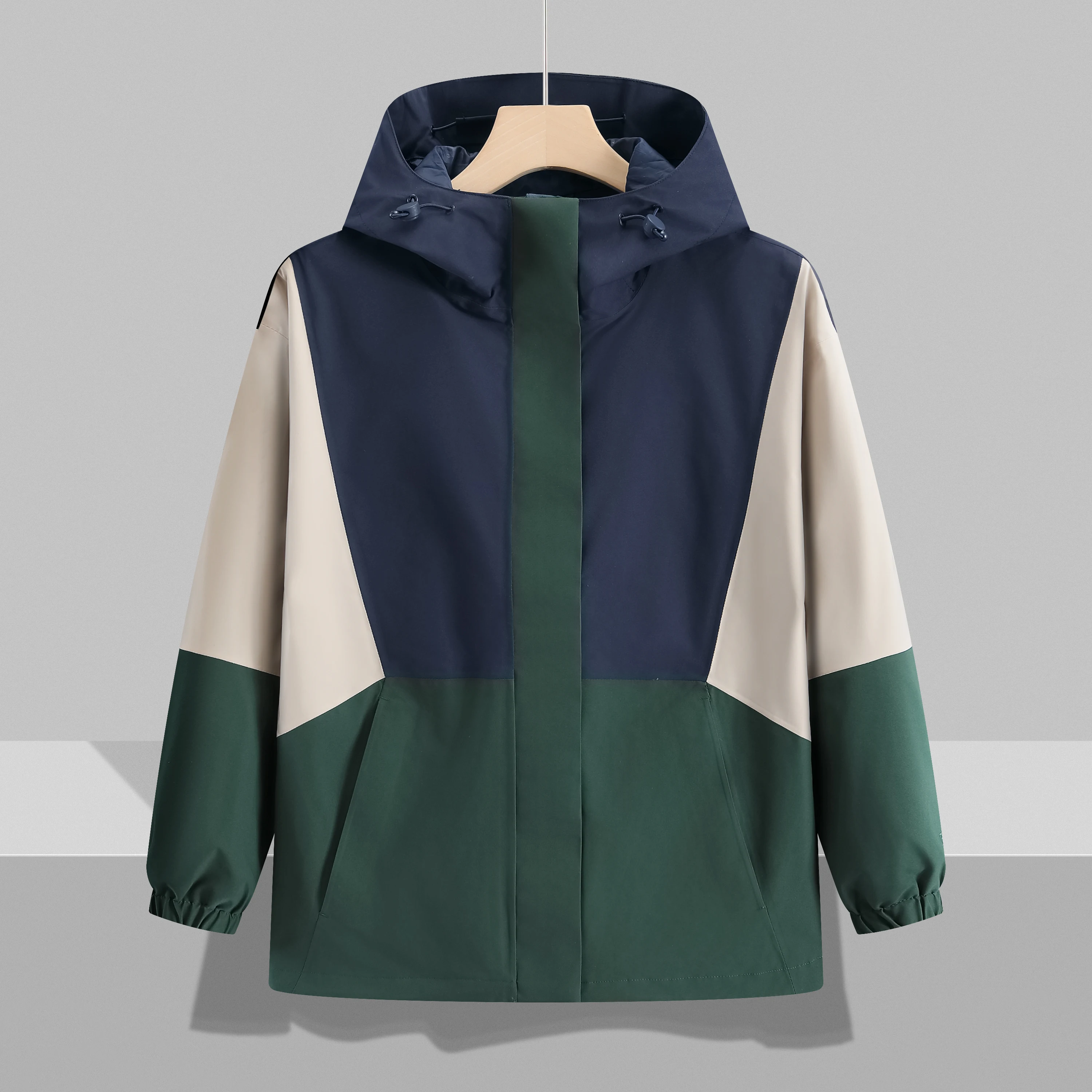 

Spring and Autumn Men's and Women's Fashion Outdoor Jacket Splicing Color Zipper Coat Hoodie Sportswear Warm Couple Wear