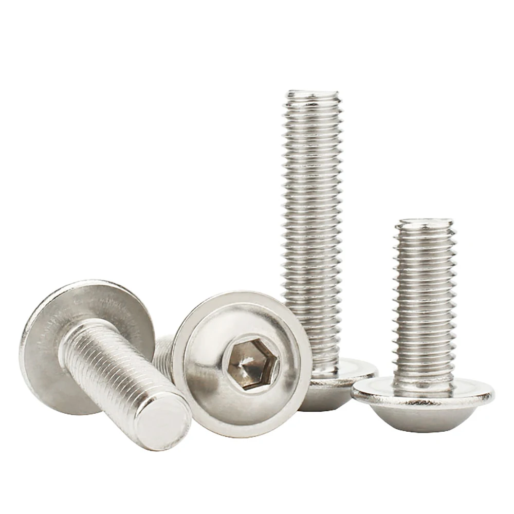 50pc M2 M2.5 M3 M4 M5 M6 ISO7380.2 304 Stainless Steel Hex Hexagon Socket Round Button Flange Head With Washer Collar Screw Bolt