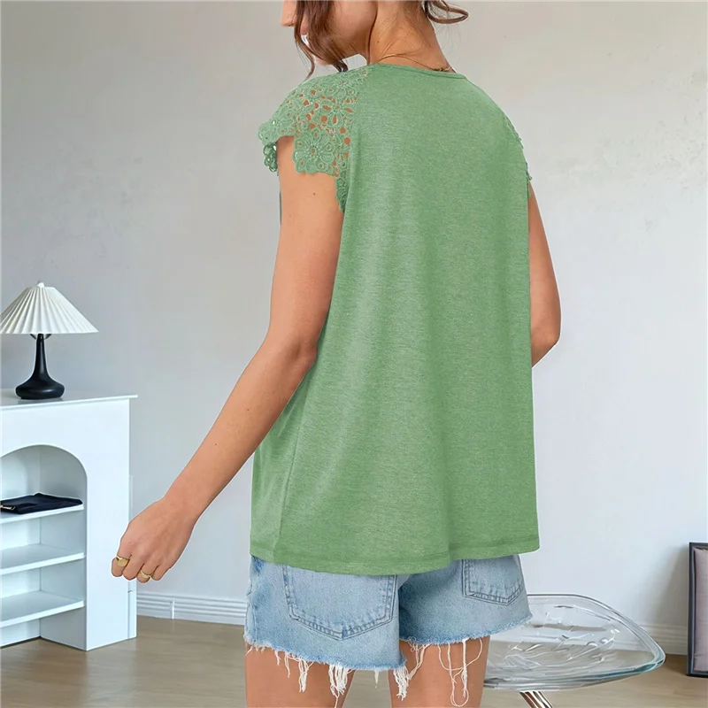 

AOAO-женские кружевные топы, плиссированные рубашки с короткими рукавами, летние повседневные нарядные блузки