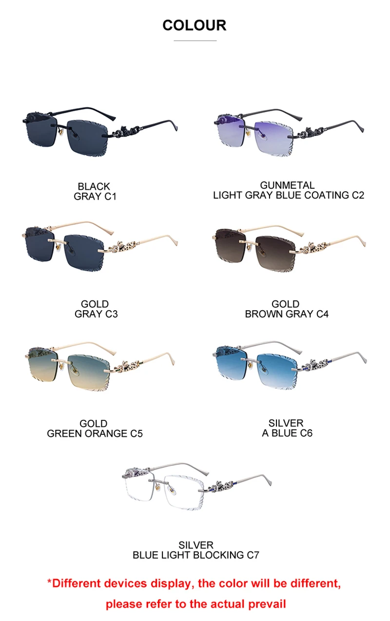 Mimiyou Quadratische randlose Sonnenbrille für Herren, hochwertige Outdoor-Brille für Damen, Grace Fashion-Brille, Marke UV400, Sonnenbrille – Detail 15