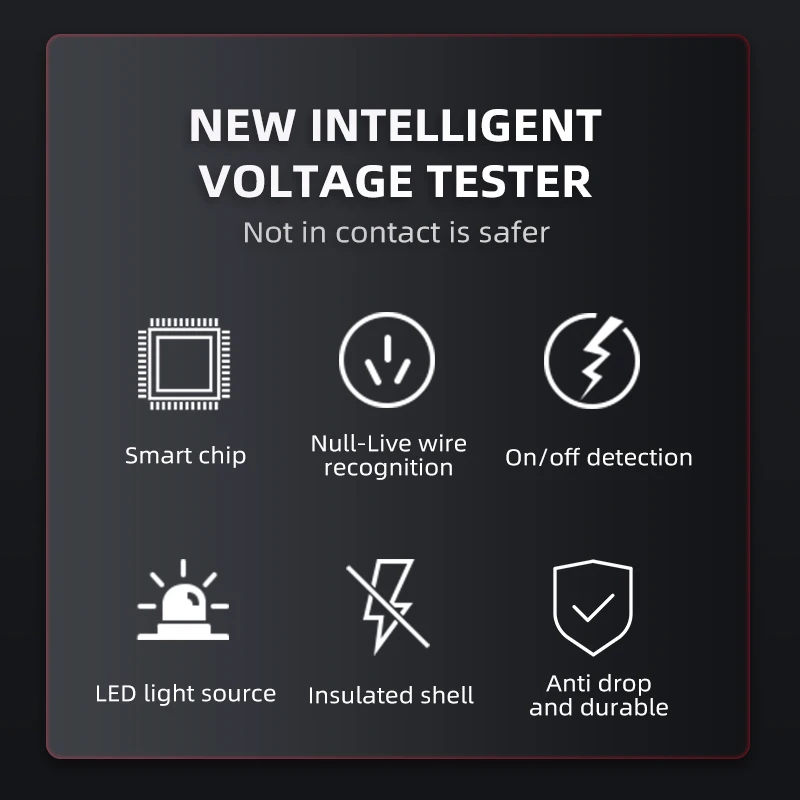 Berührungsloser Spannungsprüfer, Spannungsdetektor, Stromkreistester, Bereichsspannung 12 V–1000 V, Live-Drahttester mit Alarm und Taschenlampe