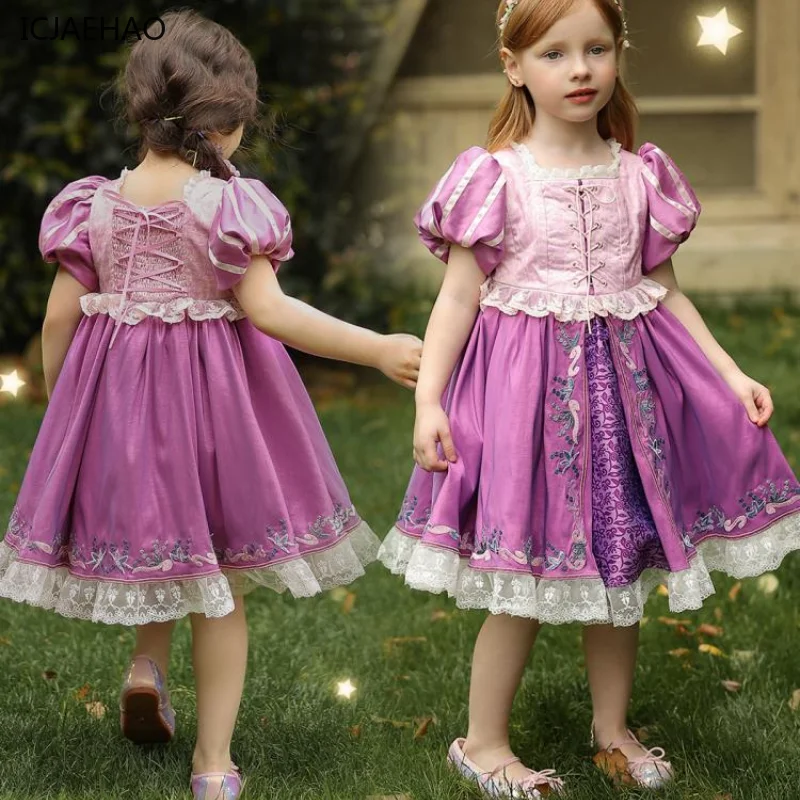 

ICJAEHAO 2024 Children's Princess Lace Vintage Palace Style Newborn Girl Dress Bubble Sleeves Elegant Embroidery Luxury Vestidos