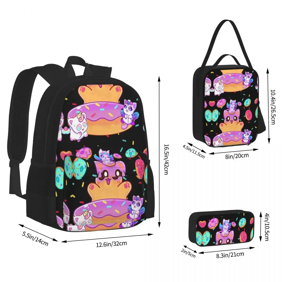 Aphmau Meow Plushies Anime Cats Backpacks Boys Girls Bookbag Students School Bags Rucksack Lunch Bag Pen Bag Three-Piece Set