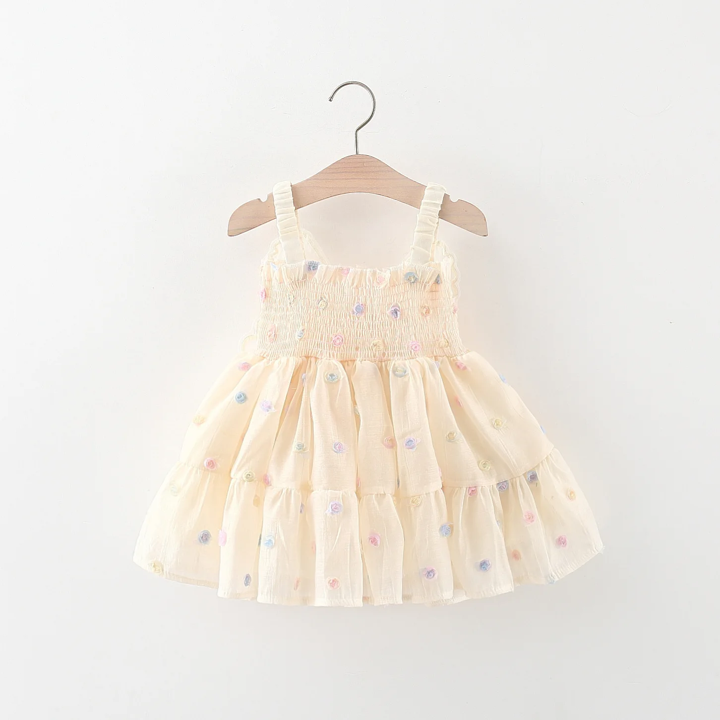 Summer New Girl Baby Dress Embroidered Polka Dot Back Bow Sweet Princess Strap Sleeveless Dress (0-3 Years Old)