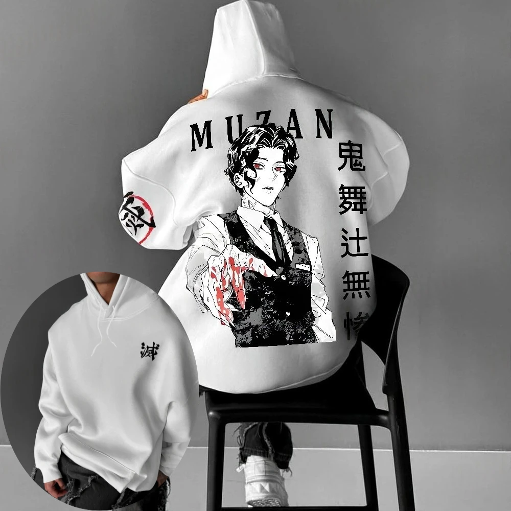 

Мужская толстовка с капюшоном Demon Slayer Muzan Kibutsuji, японское аниме, весенне-осенняя детская одежда с длинными рукавами для мальчиков, одежда для родителей и детей