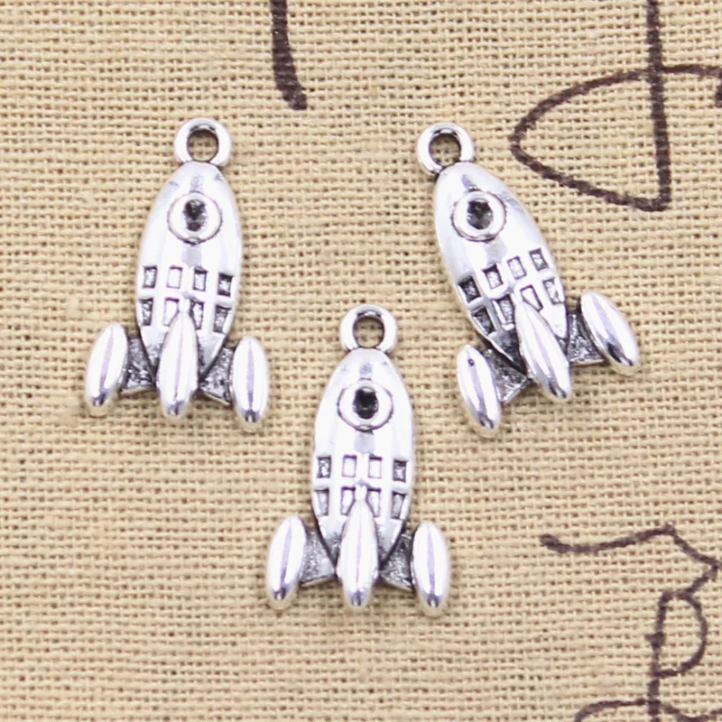 15pcs Charms Missile Rocket Spaceship 23x14mm Antique Silver Color Pendants Making DIY Handmade Tibetan Finding Jewelry